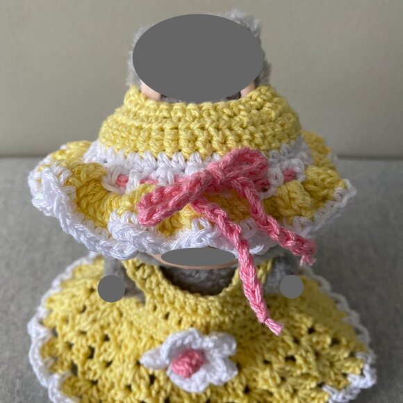 Handmade Crochet Spring Summer Yellow White Outfit for 17cm Doll 2-Piece Set - Picture 5 of 7